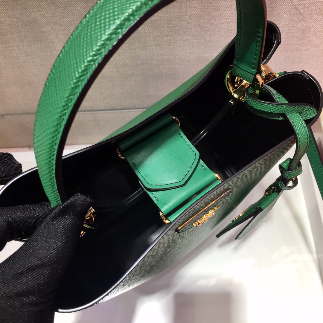 Prada Medium Panier Saffiano Leather Bag Green/Black 1BA212